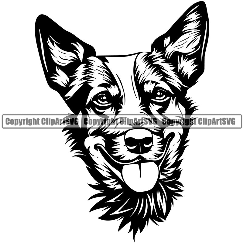 Australian Cattle Dog Breed Animal Portrait Doggy Cute Face Pup Pedigree Breed Smiling Puppy Clipart