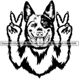 Australian Cattle Dog Peace Hand Sign Breed Animal Portrait Doggy Face Cute Pup Clipart SVG