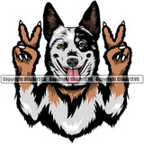 Australian Cattle Dog Peace Hand Sign Portrait Doggy Face Cute Face Doggy Pup Clipart SVG