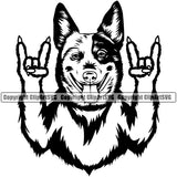 Australian Cattle Rock And Roll Hand Sign Dog Face Cute Pup Pedigree Breed Clipart SVG