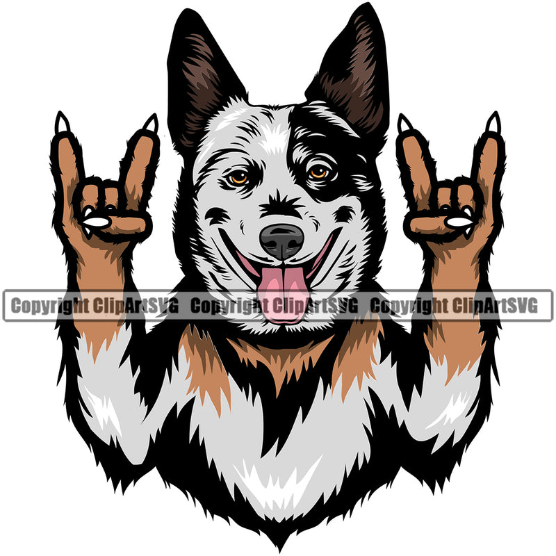 Australian Cattle Rock And Roll Hand Sign Cute Face Animal Pup Pedigree Breed Clipart SVG