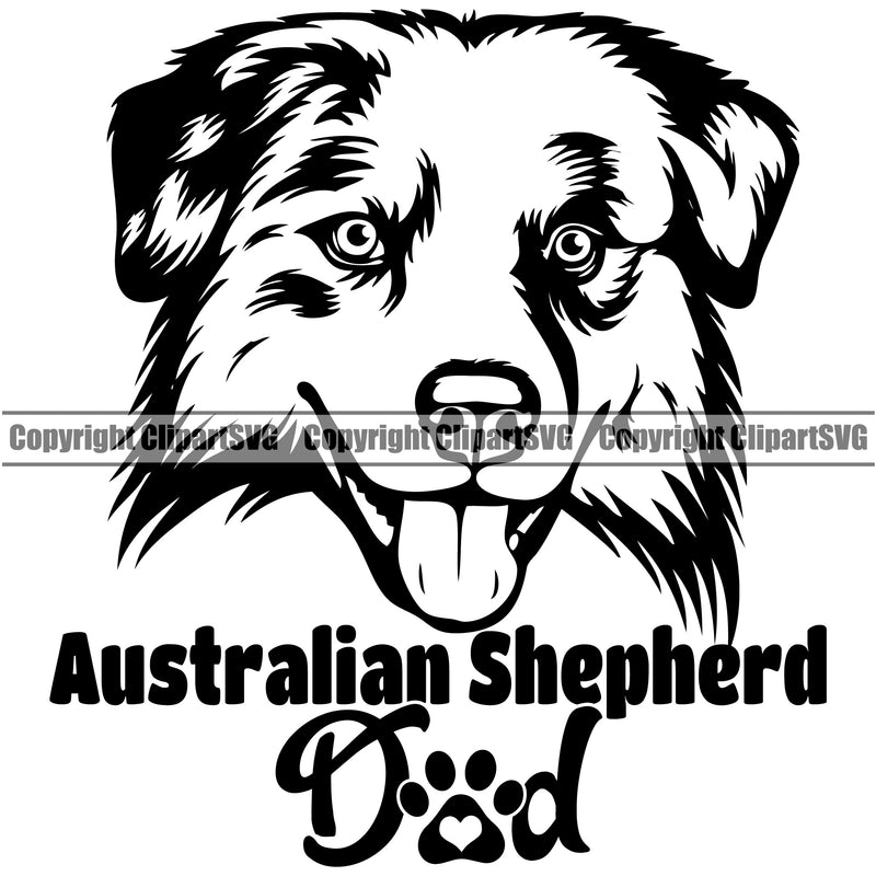 Dad Australian Shepherd Canine K-9 Dog Animal Portrait Doggy Cute Design Clipart SVG