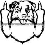 Australian Shepherd Dog Middle Finger Animal Dog Portrait Doggy Face Cute Pup Pedigree Breed Clipart SVG