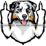 Australian Shepherd Color Middle Finger Sign Animal Dog Portrait Face Cute Pup Pedigree Breed Clipart SVG