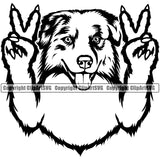 Australian Shepherd Dog Peace Hand Sign Animal Portrait Doggy Face Cute Pup Pedigree Breed Clipart SVG