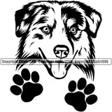 Australian Shepherd Black Dog Portrait Doggy Face Cute Pup Pedigree Breed Logo Clipart SVG