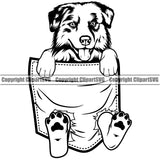 Australian Shepherd Dog Hanging From Shirt Pocket Portrait Doggy Face Cute Pup Pedigree Breed Clipart SVG