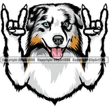 Australian Shepherd Dog Rock And Roll Hand Sign Doggy Face Cute Pup Pedigree Breed Dog Animal Clipart SVG