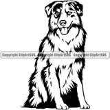 Australian Shepherd Dog Breed Sitting Doggy Face Cute Pup Pedigree Animal Dog Vector Clipart SVG