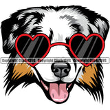 Australian Shepherd Dog Wearing Sunglasses Sun Heart Animal Portrait Doggy Face Cute Pup Breed Clipart SVG