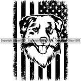 Australian Shepherd Dog Under USA Flag Animal Dog Pup Pedigree Breed Canine K-9 Clipart SVG