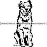 Australian Shepherd Dog Sitting Portrait Doggy Face Cute Pup Pedigree Breed Clipart SVG