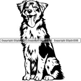 Australian Shepherd Dog Breed Sitting Animal Portrait Doggy Face Cute Pup Pedigree Clipart SVG