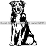 Australian Shepherd Dog Sitting Portrait Doggy Face Cute Pup Pedigree Breed Clipart SVG