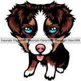 Australian Shepherd Dog Color Body Animal Doggy Face Cute Pup Pedigree Breed Clipart SVG