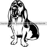 Basset Hound Dog Sitting Animal Portrait Doggy Face Cute Pup Puppy Design k9 Vector Clipart SVG