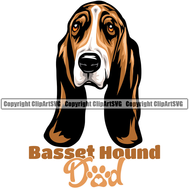 Dad Basset Hound Dog Animal Portrait Doggy Face Cute Pup Pedigree Breed Canine K-9 K9 Clipart SVG