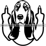 Middle Finger Basset Hound Dog Animal Doggy Face Cute Pup Pedigree Breed Vector Clipart SVG