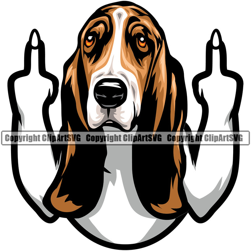 Middle Finger Basset Hound Dog Color Animal Doggy Face Pup Pedigree Breed Clipart SVG