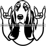 Rock And Roll Hand Sign Basset Hound Canine Face Cute Pup Pedigree Breed Dog Animal Clipart SVG