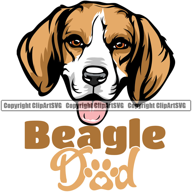 Dad Beagle Animal Dog Color Head Portrait Doggy Face Cute Pup Pedigree Breed Clipart SVG