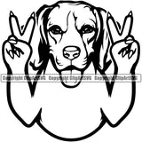 Beagle Dog Peace Hand Sign Animal Portrait Doggy Face Cute Pedigree Canine K-9 Clipart SVG