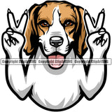 Beagle Dog Peace Hand Sign Animal Portrait Doggy Face Cute Pup Pedigree Breed Clipart SVG