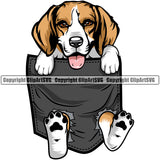 Beagle Dog Hanging From Shirt Pocket Animal Portrait Doggy Face Cute Pup Pedigree Breed Clipart SVG