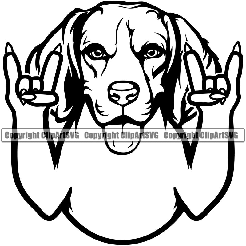 Beagle Breed Dog Rock And Roll Hand Sign Portrait Doggy Face Cute Pup Pedigree Clipart SVG