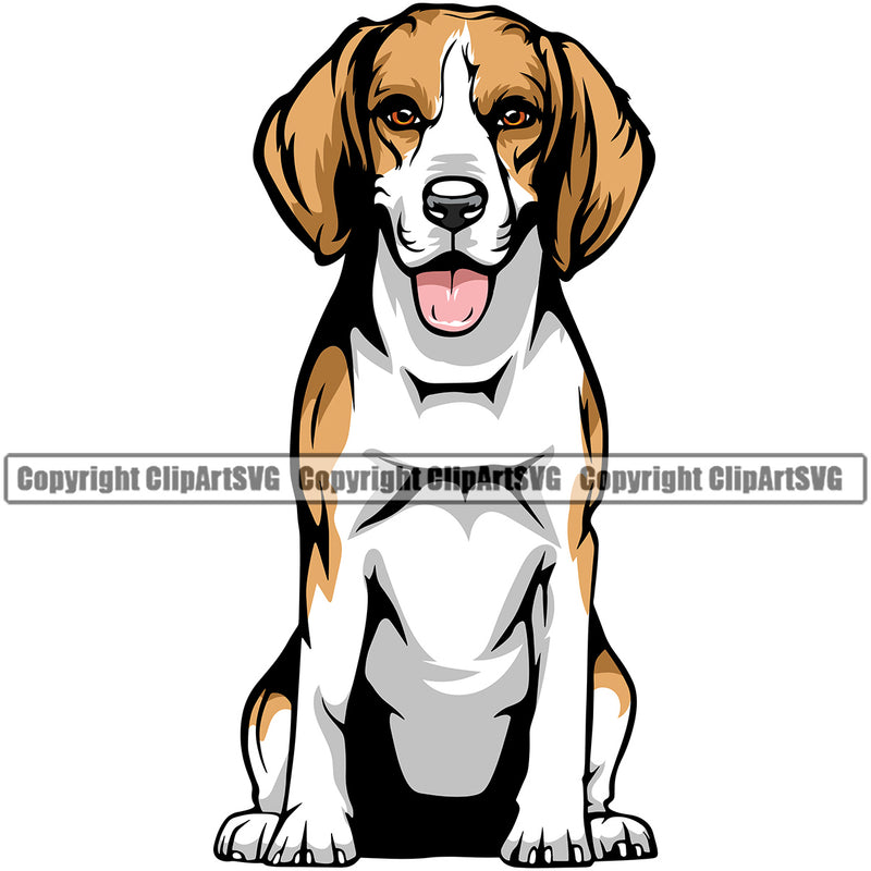 Beagle Sitting Dog Portrait Doggy Face Cute Pup Pedigree Puppy Breed Vector Clipart SVG