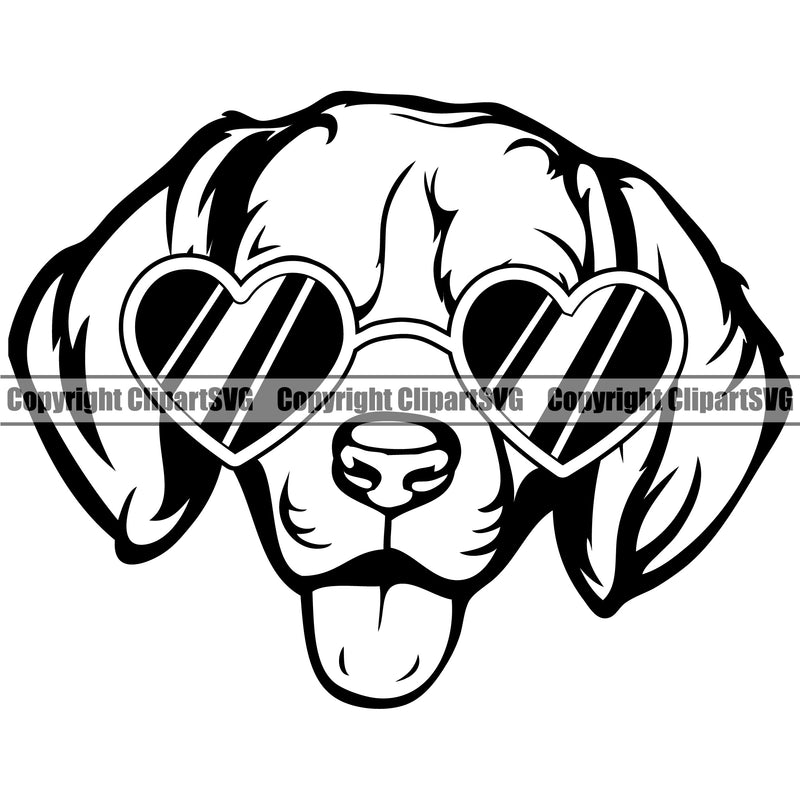 Beagle Dog Wearing Sunglasses Sun Heart Animal Portrait Doggy Face Cute Pup Pedigree Breed Clipart SVG