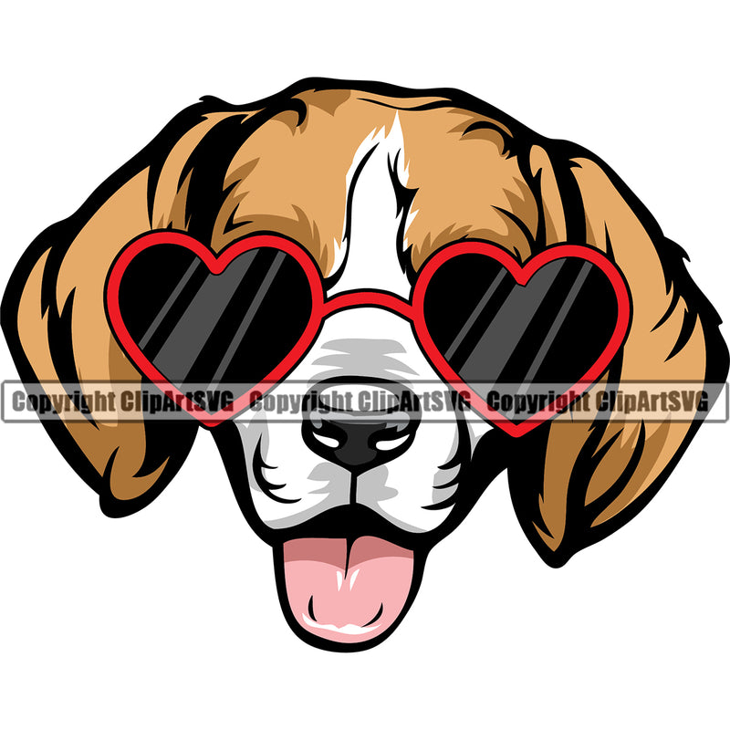 Beagle Dog Wearing Sunglasses Sun Heart Color Animal Portrait Doggy Face Cute Pup Pedigree Breed Clipart SVG