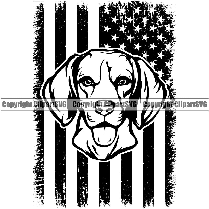 USA Flag Beagle Dog Animal Portrait Doggy Face Cute Pedigree Breed  Canine Clipart SVG