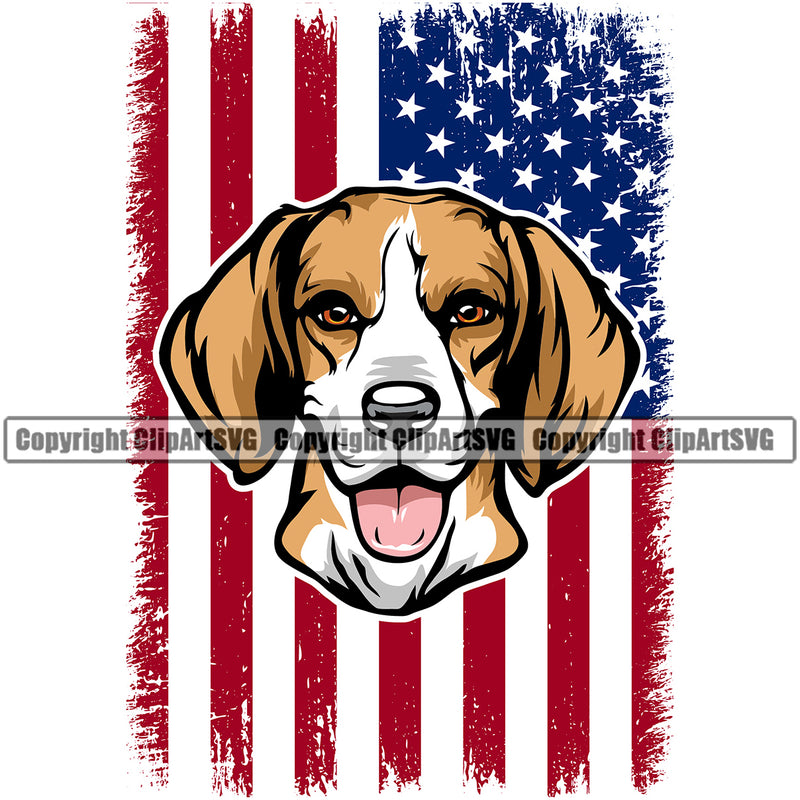 Color USA Flag Beagle Dog Animal Portrait Doggy Face Cute Pup Pedigree Breed k9 Clipart SVG