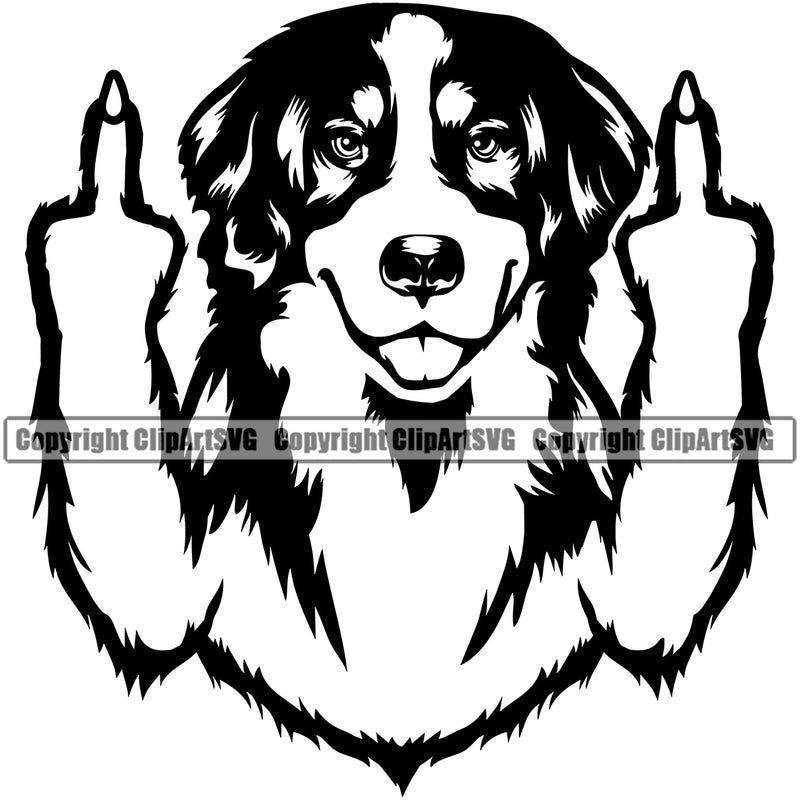 Bernese Mountain Middle Finger Dog Animal Pup Pedigree Head Doggy Purebred Breed Clipart SVG