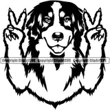 Peace Hand Sign Bernese Mountain Dog Animal Pup Pedigree Head Doggy Purebred Breed K9 Clipart SVG