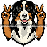 Peace Hand Sign Bernese Mountain Color Animal Dog Pup Pedigree Head Doggy Purebred Face Clipart SVG