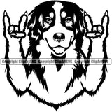 Rock And Roll Hand Sign Bernese Mountain Dog Animal Pup Pedigree Head Doggy Purebred Breed Clipart SVG