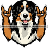 Rock And Roll Hand Sign Bernese Mountain Dog Animal Pup Pedigree Head Doggy Purebred Breed Clipart SVG