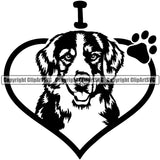 Quote Heart I Love Bernese Mountain Dog Animal Pup Pedigree Head Doggy Purebred Clipart SVG