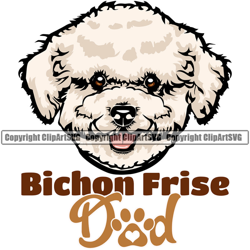 Dad Bichon Frise Cute Face Dog Animal Pedigree Doggy Purebred Breed Head Clipart SVG