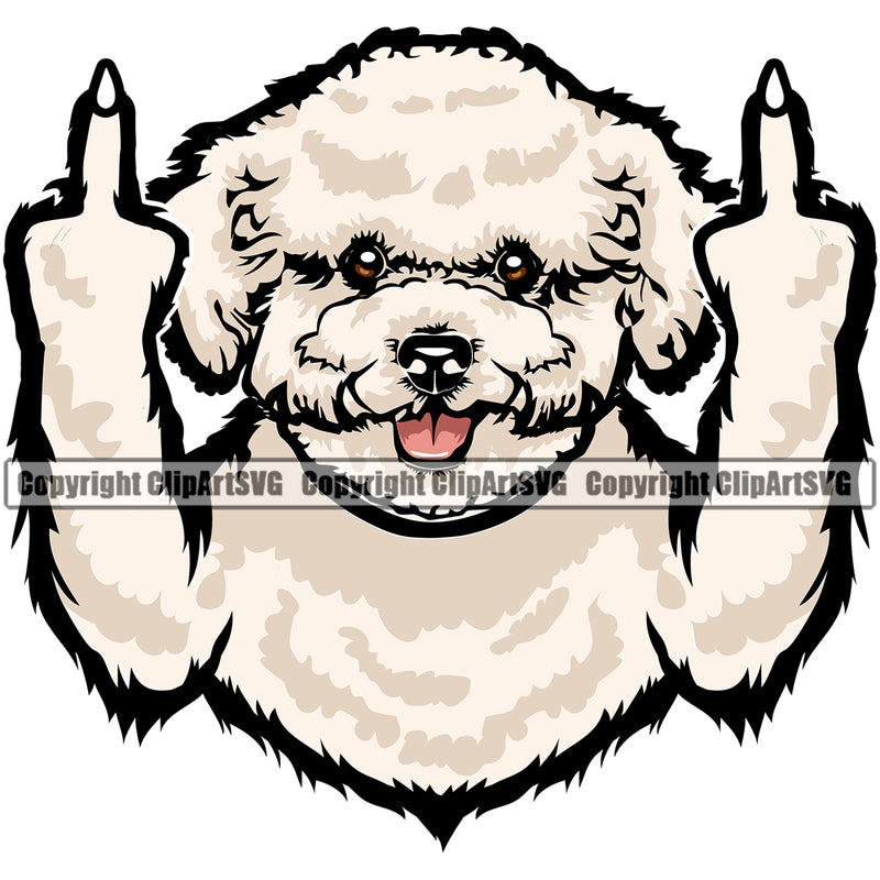 Bichon Frise Cute Dog Middle Finger Animal Face Pup Pedigree Head Doggy Purebred Breed Clipart SVG