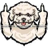 Bichon Frise Cute Dog Middle Finger Animal Face Pup Pedigree Head Doggy Purebred Breed Clipart SVG