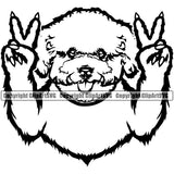 Peace Hand Sign Bichon Frise Dog Animal Pup Pedigree Head Doggy Purebred Breed Cute Dog Clipart SVG