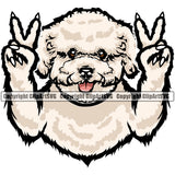 Peace Hand Sign Bichon Frise Cute Dog Animal Pup Pedigree Head Doggy Purebred Breed Cute Face Clipart SVG