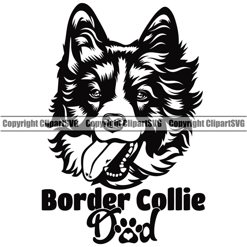 Border Collie Dad Dog Animal Pup Pedigree Head Doggy Purebred Breed K9 Clipart SVG