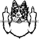 Border Collie Dog With Middle Finger Animal Pup Pedigree Head Doggy Purebred Canine Clipart SVG