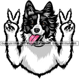 Peace Hand Sign Border Collie Dog Color Head Animal Pup Pedigree Head Doggy  Canine K-9 Clipart SVG