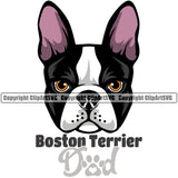 Dad Boston Terrier Color Dog Head Animal Canine K-9 K9 Animal Portrait Doggy Face Cute Clipart SVG