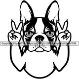 Boston Terrier Peace Dog Hand Sign Animal Doggy Face Cute Pedigree Breed Canine Clipart SVG